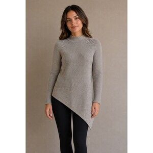 Milly Women’s Asymmetric Sweater Wool Cashmere Ribbed Pullover Silver Size Small